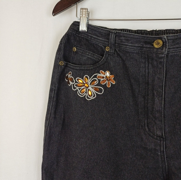 NWT Quacker Factory Bronze Stones and Metallic Floral Bootcut Jeans Black A16586 - Picture 3 of 8